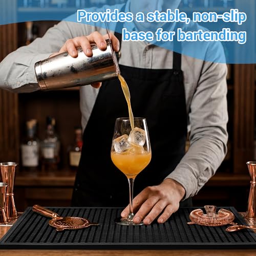 ZJWZLG Bar Mat - Premium 18"X12" Rubber Bar Mats for Countertop, Non-slip Dish Drying Pad & Bartender Mat with for Fast Drying, Ideal Bar Tools for Home Bar, Cocktail Set, And Kitchen Use(Black)