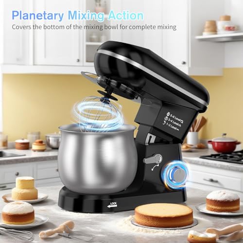 Electric Stand Mixer with 5.3 Quart, Cake Mixer with Stainless Steel Bowl and Stand, Kitchen Mixer Tilt-Head Design Includes Dough Hook, Whisk & Beater - Great for Baking Bread, Cakes, Cookies