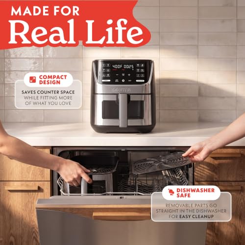 Gourmia Air Fryer - 7 Qt Large Capacity with LED Display, 12 One-Touch Presets, FryForce 360° Technology, Nonstick Dishwasher-Safe Basket & Crisper Tray, Stainless Steel
