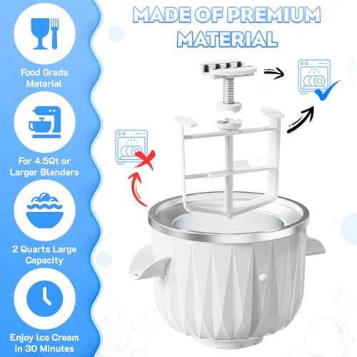 Ice Cream Maker Attachment for KitchenAid Stand Mixers, 2 Quart Ice Cream & Sorbet Gelato Maker Attachment - Fits 4.5QT and Larger KitchenAid Stand Mixers by GVODE