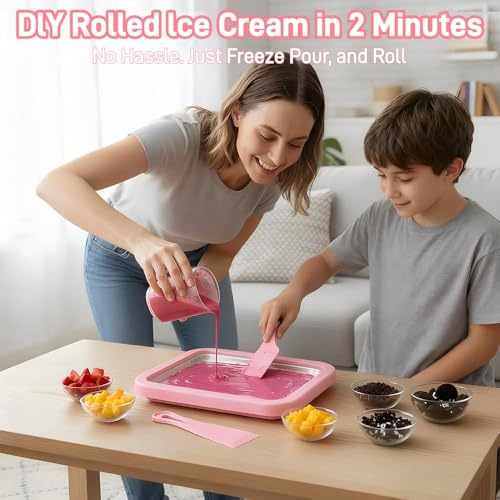 Rolled Ice Cream Maker, At-Home Rolled Ice Cream Maker Kit, Easily Make Your Own Ice Cream Rolls with 2 Spatulas Smoothies, Frozen Yogurt, Fruit Sorbets, and Gelato at Home