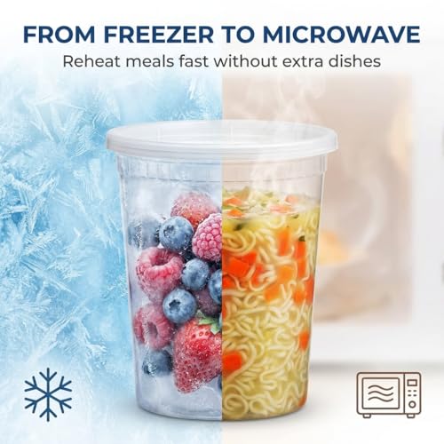 JoyServe 48 Sets Deli Containers with Lids – 16oz & 32oz – Leak Proof, Microwaveable, Dishwasher & Freezer Safe – Plastic Food Storage & Soup Containers