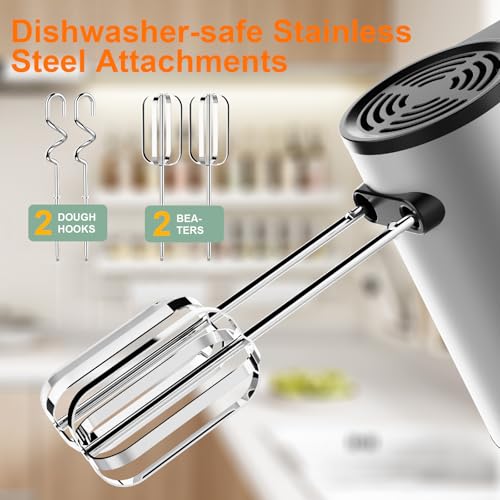 NARIIK Electric Hand Mixer, 660W Kitchen Handheld Mixer 5 Speed Self Control Whisk 304 Stainless Steel One Click Eject Dishwasher Safe Mixer for Cream Cookies Dough（Black）