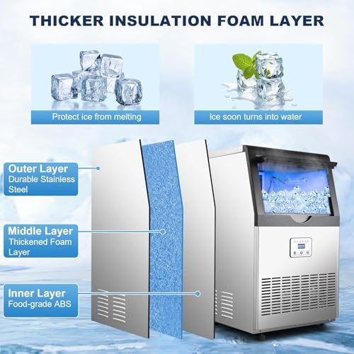 Zomagas 90LBS/24H Commercial Ice Maker Machine, Undercounter or Freestanding Stainless Steel Ice Machine with 25LBS Storage, 32 Cubes/Cycle, Self-Cleaning & Quiet Operation for Home, Bar, Restaurant
