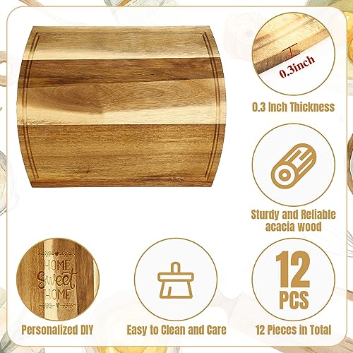 Patelai 12 Pack 11.7 x 8 Inch Large Cutting Boards Bulk Wooden Kitchen Chopping Boards for Crafts DIY Wedding Housewarming Gift(Acacia)