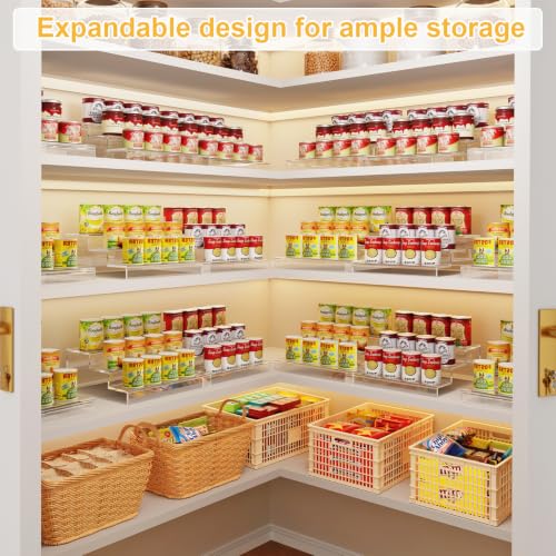 Adjustable Acrylic Can Rack Organizer for Pantry, 3 Tier Expandable Canned Storage Holder, Soda Can Dispenser Shelf Holds Up to 24 Cans, Clear Canned Display for Cabinet & Countertop (Patent Pending)
