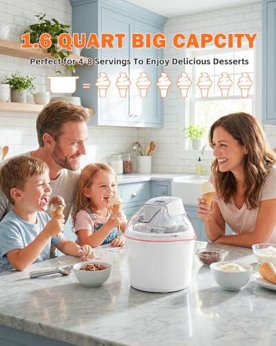 Coepuske Ice Cream Maker, 1.6 Quarts Ice Cream, Gelato, Sorbet, Milkshakes, Frozen Yogurt Machine for Home, Ice Cream Double Insulated Machine with LCD Screen and Timer, Easy to Clean and Quick