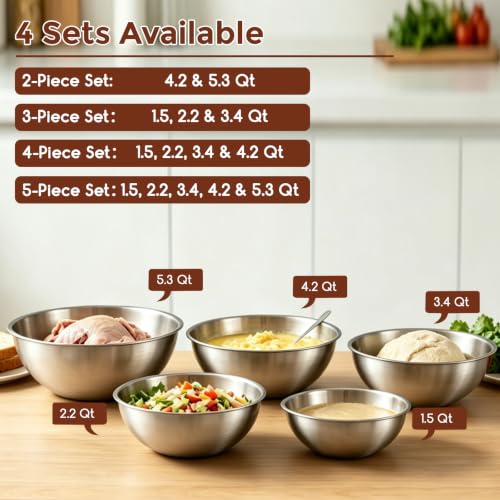 Gronivex 304 Stainless Steel Mixing Bowls, 3-Piece (1.5, 2.2 & 3.4 Qt)