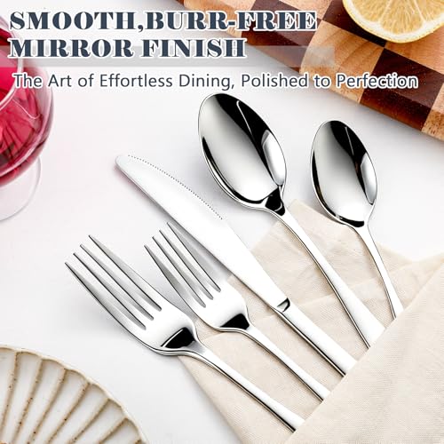 BEWOS 49-Piece Silverware Set with Organizer - Stainless Steel Silverware Set for 8 with Steak Knives and Drawer Organizer, Mirror Polished Flatware Set for Home and Restaurant, Dishwasher Safe