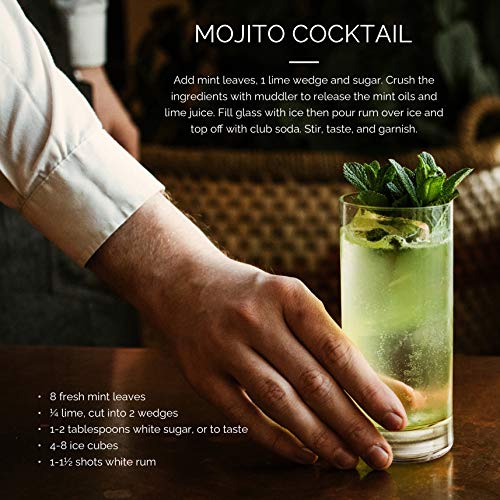 Final Touch Premium Mojito Set - Includes 2 Tom Collins Glasses & Wooden Muddler - 10oz Slim Highball Glasses with Thick Base - Complete Cocktail Kit for Perfect Mojitos (FTA1835)