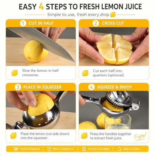 TEZZ Premium Lemon Squeezer, Large Heavy Duty Handhelp Juicer for Lemon, Metal Hand Press Citrus Juicer, Lime Squeezer Bar Tool, Manual Citrus Press
