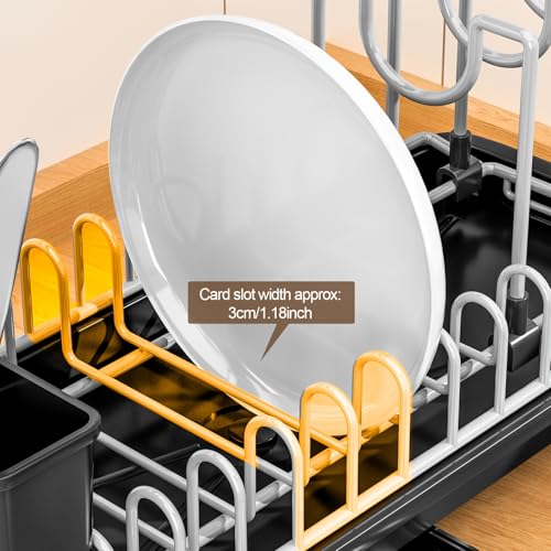 liucocotos Compact Dish Drying Rack for Countertop, Small-Sized for Dorms, RVs & Tiny Kitchens, Auto-Drain, Adjustable Slots, Rust-Resistant with Utensil Caddy & Sponge Holder (Black)