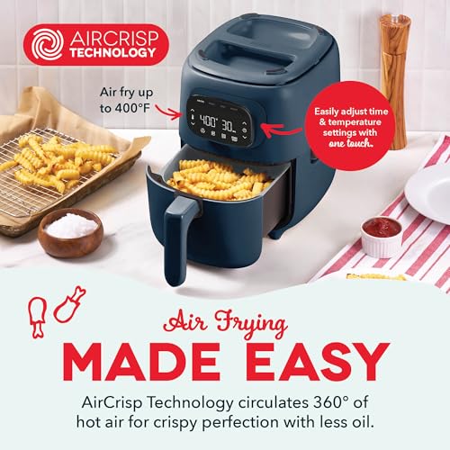 Dash Flip & Fry™ Digital 2-in-1 Grill & Air Fryer - Has AirCrisp® Technology - Digital Touchscreen, Ceramic Nonstick Grill Plate & Special Dehydrate Function - 3 Quarts - Navy