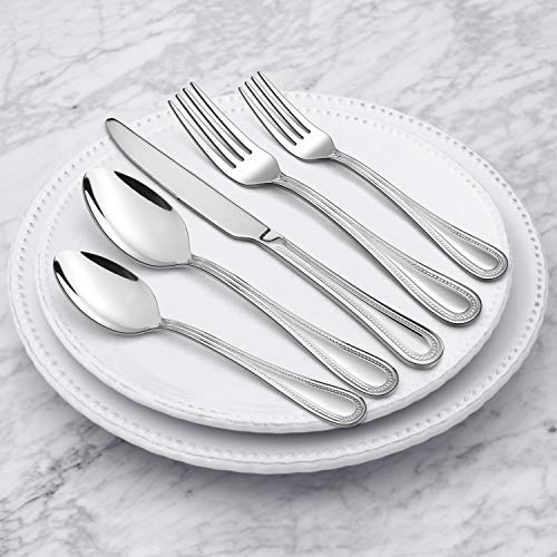 HaWare Silverware Set, 60-Piece Pearled Edge Stainless Steel Flatware for 12, Beading Tableware Cutlery Utensil for Home, Mirror Polished, Dishwasher Safe