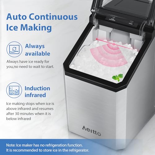 Aeitto Nugget Ice Maker Countertop, 55lbs/24H Ice Machine with 3.6L Water Tank&3.2Lbs Ice Basket, Self-Cleaning Pebble Ice Maker with Stainless Steel Housing for Home Office and Party, Silver