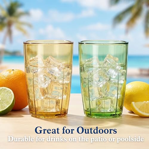 ZEAYEA Set of 6 Acrylic Drinking Cups, 14 oz Unbreakable Water Tumbler, Reusable Plastic Drinking Glasses, Stackable Beverage Tumbler for Juice, Lemonade, Ice Coffee, BPA-free, Dishwasher Safe