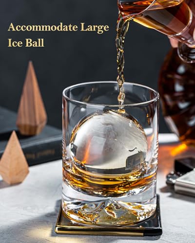 JBHO Hand Blown Crystal Double Old Fashioned Cocktail, Solid Whiskey Glasses, Rocks Glasses, Lowball Glasses - 12 Ounce - set of 2 - Perfect Size for Oversized Ice Cubes