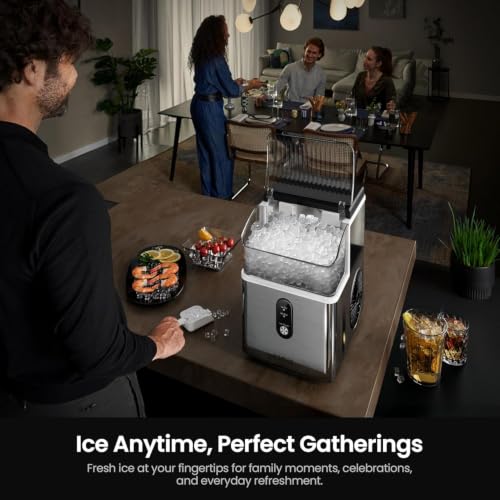 Kismile Nugget Ice Makers Countertop,Portable Ice Machine with Crushed Ice, 35lbs/Day,Self-Cleaning,One-Click Operation for Home Use(Silver)