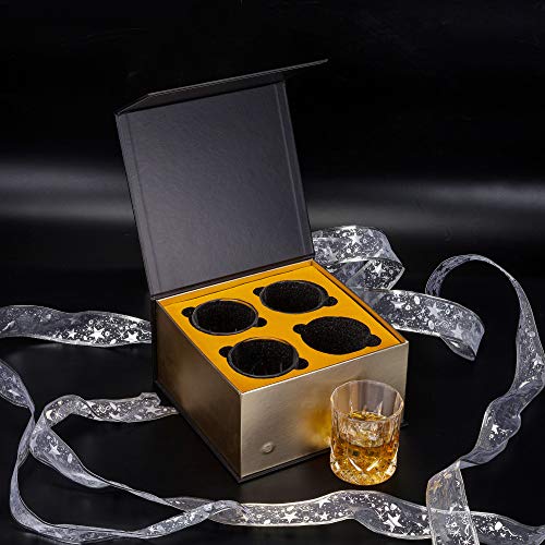 KANARS Old Fashioned Whiskey Glasses with Luxury Box - 10 Oz Rocks Barware For Scotch, Bourbon, Liquor and Cocktail Drinks - Set of 4 - Men Gift