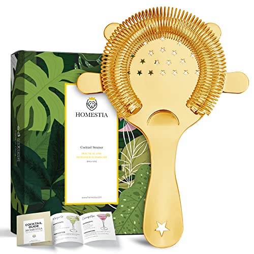 Homestia Hawthorne Strainer - Stainless Steel Cocktail Strainer with Removable High-Density Spring for Bartending, Boston Shakers & Mixing Glasses, Professional Bar Tools Gold