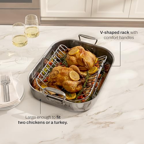All-Clad Specialty Stainless Steel Roaster with Rack 14x18 Inch Oven Broiler Safe 600F Roaster Pan, Pots and Pans, Bakeware, Silver