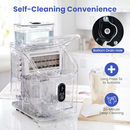 COSTWAY Countertop Ice Cube Maker with External Water Tank, 16Pcs Ready in 6 Mins, 34Lbs/24H Portable Ice Machine with 13 Thickness Levels, Self-Cleaning, 24H Reservation for Home Office Bar, Black