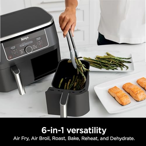 Ninja AD150 Foodi 8 Quart 6-in-1 DualZone 2-Basket Air Fryer with 2 Independent Frying Baskets, Match Cook & Smart Finish to Roast, Broil, Dehydrate & More for Quick, Easy Meals, Black (Renewed)