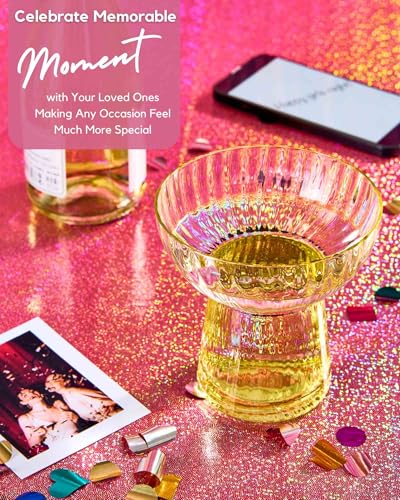 ColoVie Stemless Margarita Glasses Set of 4-13oz Ribbed Colored Glassware - Premium Hand-Blown Lead-Free Crystal - Aesthetic Rippled Cocktail Cups for Party, Cinco de Mayo, Home Bar - Gift Box