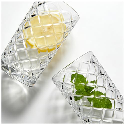 Vitrignis Crystal Highball Glasses Set Of 6-14 Ounce Diamond Cut Tom Collins Glasses - Textured Designer Glassware For Whiskey,Drinks, Water, Beer, Soda