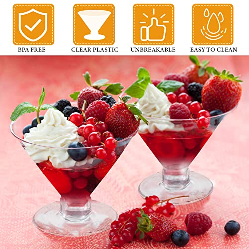 Yinkin 100 Pcs 5 oz Plastic Martini Glasses Disposable Clear Cocktail Dessert Parfait Glasses Unbreakable Mini Martini Cups for Wedding Party Bowl Wine Ice Cream (Stemless)