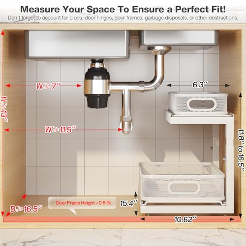 2-Pack Under Sink Storage Organizer with 2-Tier Slide Out Drawer, Sophisticated Mesh Pull Out Shelf for Kitchen & Bathroom, Fits Small Items, Upgraded Arched Track for Smooth Gliding(Patented)