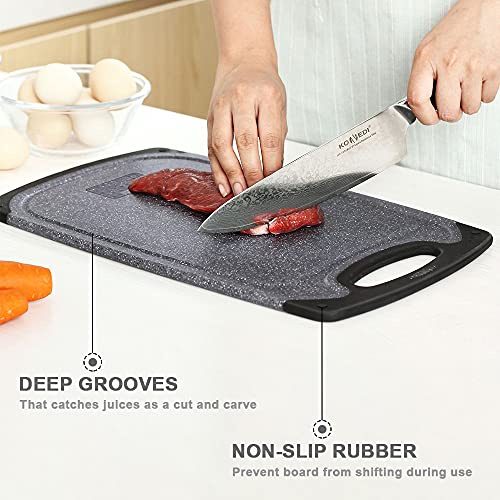 Viretang Plastic Cutting Boards Set of 3 for Kitchen, Thick Chopping Board with Deep Juice Grooves, Non‑Slip Feet, Easy Grip Handle, BPA Free, Dishwasher Safe,Black