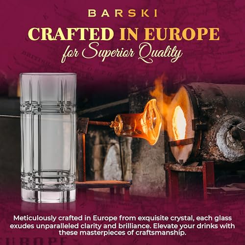 Barski Highball Glass - Drinking Glasses - Set of 4 - Hiball Tumblers - Glass Crystal Tumbler - for Water, Juice, Beer, Mixed Cocktails, Mojito Glass, Tom Collins Bar Glassware, 12 oz, Made in Europe