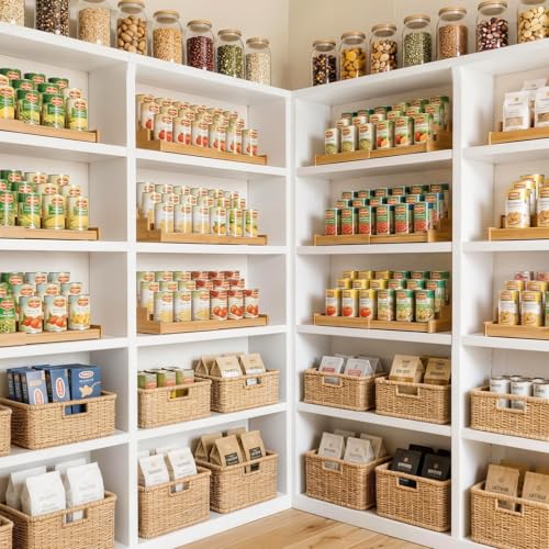 Artcochan 3 Tier Expandable Bamboo Can Rack Organizer for Pantry，Adjustable Pantry Organizers Holds Up to 24 Soda Cans,Canned Food Storage for Kitchen Cabinet Countertop