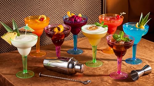 36 Pcs Neon Plastic Margarita Glasses Bulk - 12oz Disposable Plastic Cocktail Cups for Mexican Fiesta Party Decorations, Cinco de Mayo, Carnivals - 4 Assorted Colors (Green, Blue, Pink, Orange)