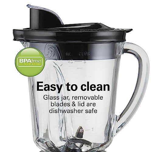Hamilton Beach Wave Action Blender for Smoothies, Stainless Steel Ice Sabre Blades, 40oz Glass Jar, 800 Watts, Quiet Design, Black (58175)