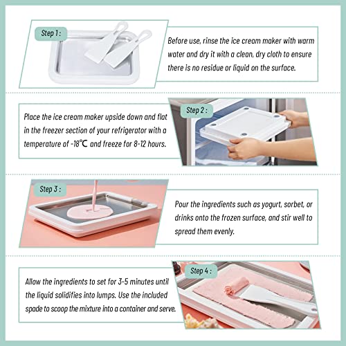 Rolled Ice Cream Maker, Instant Ice Cream Maker, Instant Gelato Pan/Roll, Homemade DIY for Fun Parent-Child Activities Families Mint Green