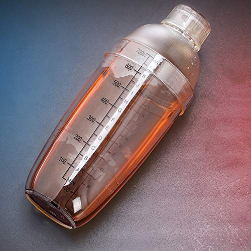 FEOOWV 2 Pcs Plastic Cocktail Shaker,Drink Mixer Hand Shaker Cup with Scales,Bar Tool Transparent (24 oz / 700cc)