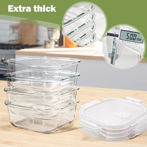Susukkie Square Glass Containers with Lids 3 Cup/24 oz, 4 Pack