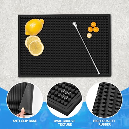 ZJWZLG Bar Mat - Premium 18"X12" Rubber Bar Mats for Countertop, Non-slip Dish Drying Pad & Bartender Mat with for Fast Drying, Ideal Bar Tools for Home Bar, Cocktail Set, And Kitchen Use(Black)