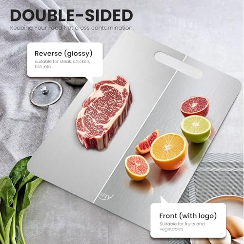 Titanium Cutting Board Set of 3, 100% Pure Titanium Food Grade Kitchen Chopping Board, Double-Sided Non-Toxic Easy to Clean & Dishwasher Safe, for Meats, Fruits and Vegetables (M+L+XL)