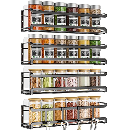Bunoxea Spice Rack Wall Mounted 4 Pack, Black,For Spice Jars & Seasonings