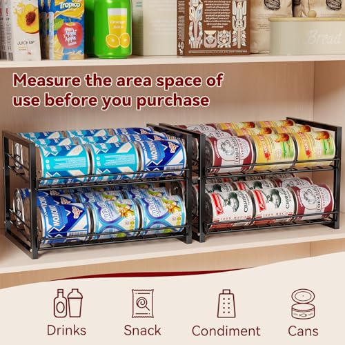 MWQ 2-Tier Stackable Can Organizer 2 Pack, Pantry Can Dispenser Holds Up to 48 Cans, Metal Wire Basket for Canned Food Soda Drinks, Black