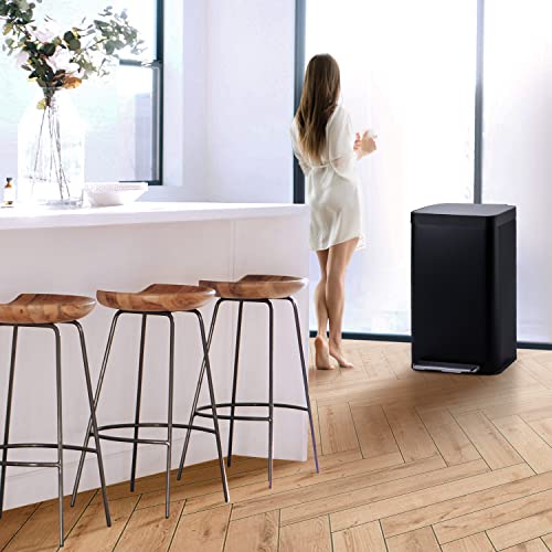 Home Zone Living 18.5 Gallon Large Capacity Kitchen Trash Can, Tall Stainless Steel Liner-Free Body, 70 Liter Capacity, Matte Black, Virtuoso Series