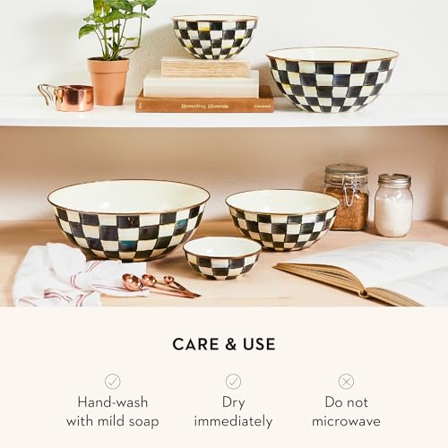 MACKENZIE-CHILDS Enamel Everyday Bowl, Serving Bowl for Entertaining, Large, Black-and-White Courtly Check, Set of 1