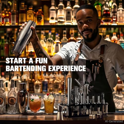 KINGROW Cocktail Shaker Set Bartender Kit, Stainless Steel Boston Bar Tools Drink Mixer Set with Stand & Recipe Booklet for Home Cocktail Making | Silver