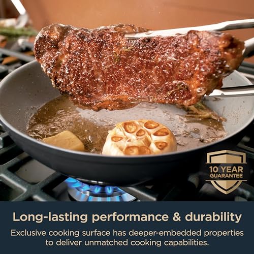 Ninja Ceramic Pro 10.25" Fry Pan, NonStick Pan, Nontoxic, PTFE Free, Ceramic Coated, Stainless Steel Handle, Stove & Oven Safe to 550°F, All Stovetops & Induction Compatible, Midnight Blue, CW30026MM