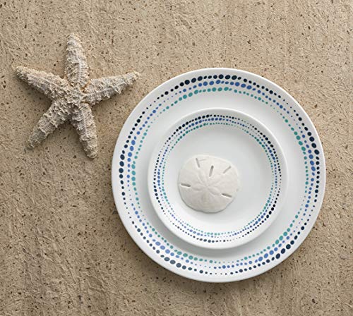 Corelle Vitrelle 18-Piece Service for 6 Dinnerware Set Triple Layer Glass and Chip Resistant, Lightweight Round Plates and Bowls Set, Ocean Blue