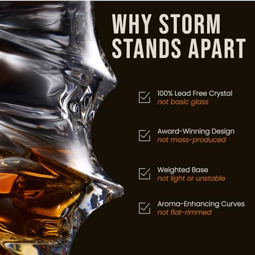 TSUKIGLASS® Storm Premium Japanese Crystal Whiskey Glasses Set of 4 - Gift Ready Box, 100% Ultra Clarity Lead-Free Crystal, 10oz Tumblers for Bourbon, Scotch & Cocktails, Luxury Gift for Father's Day