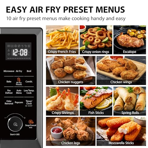 TOSHIBA Air Fryer Combo 8-in-1 Countertop Microwave Oven, with Convection, Broil, Odor Removal Mode, 12.4" Position Memory Turntable, Child-Lock, 1.0 Cu.ft, Black Stainless Steel, ML2-EC10SA(BS)